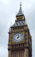 Fototapeta na wymiar Famous Big Ben, also known as Elizabeth Tower, clock tower at the Palace of Westminster in London, United Kingdom, UK. Landmark of London.