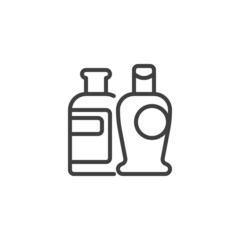 Hair shampoo bottles line icon
