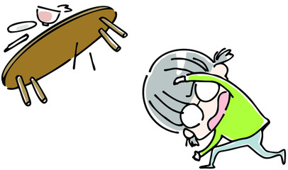 ちゃぶ台を放り投げる黒熊