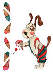 Funny dog with melting ice-cream