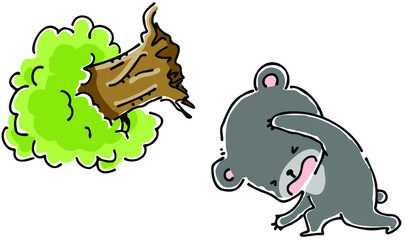 大きな木を放り投げる黒熊