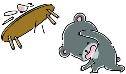 ちゃぶ台を放り投げる黒熊