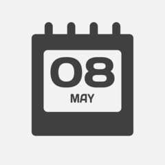 Icon day date 8 May, template calendar page