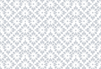 Flower geometric pattern. Seamless vector background. White and gray ornament.