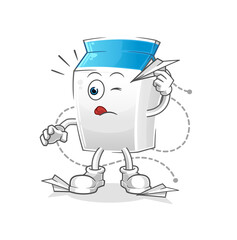 milk with paper plane character. cartoon mascot vector