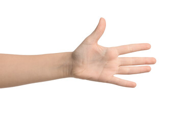 Child's palm on white background