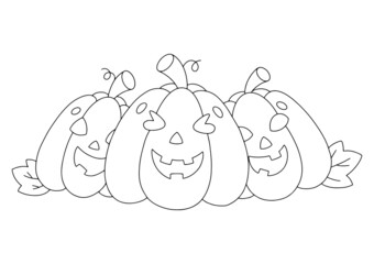 A set of laughing pumpkins. Coloring book page for kids. Cartoon style character. Vector illustration isolated on white background. Halloween theme.