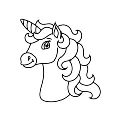 Horse unicorn head. Coloring book page for kids. Cartoon style. Vector illustration isolated on white background.