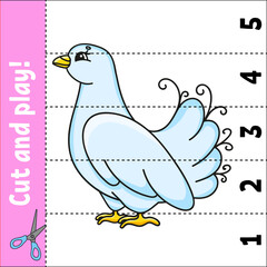 Learning numbers 1-5. Cut and play. Education worksheet. Game for kids. Color activity page. Puzzle for children. Riddle for preschool. Vector illustration. cartoon style.