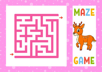 Square maze. Game for kids. Puzzle for children. Happy character. Labyrinth conundrum. Color vector illustration. Find the right path. Isolated vector illustration. cartoon style.