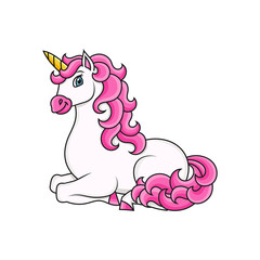 Cute unicorn. Magic fairy horse. Cartoon character. Colorful vector illustration. Isolated on white background. Design element. Template for your design, books, stickers, cards, posters, clothes.