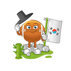 rugby ball korean character. cartoon mascot vector