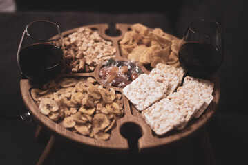 Plate with snacks and win