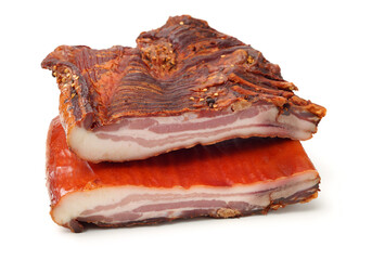 dry cured meat on white background