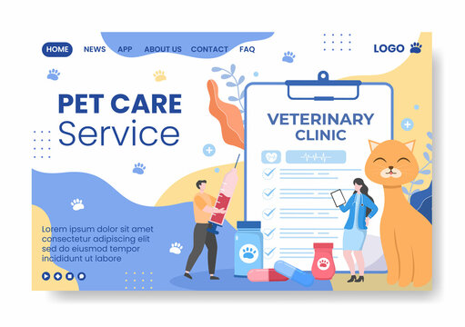 Pet Grooming and Animal Clinic Landing Page Template Flat Illustration Editable of Square Background Suitable for Social Media, Greeting Card and Web Internet Ads