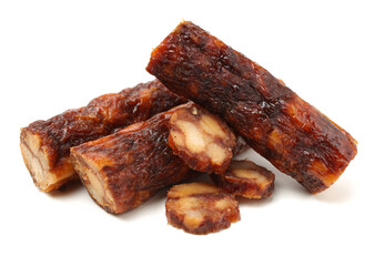 Chinese sausage on white background 