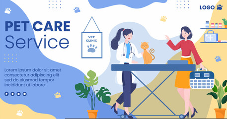 Pet Grooming and Animal Clinic Post Template Flat Illustration Editable of Square Background Suitable for Social media, Greeting Card or Web Ads