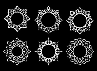 Set of decorative frames Elegant vector element for design in Eastern style, place for text. Floral black and white borders. Lace illustration for invitations and greeting cards.