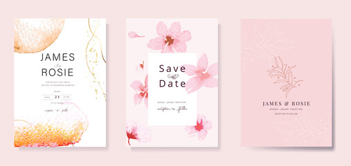 Minimal pink Wedding Invitation, floral invite thank you, rsvp modern card Design