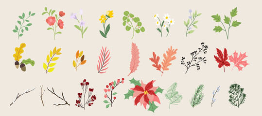 minimal botanical graphic sketch line art drawing, trendy tiny tattoo design, floral elements vector illustration