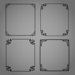 Obraz premium Set of decorative frames Elegant vector element for design in Eastern style, place for text. Floral black and gray borders. Lace illustration for invitations and greeting cards