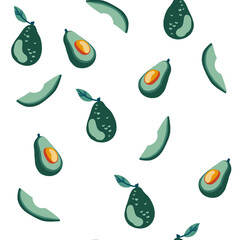 Avocado seamless pattern. Vegetables and fruits background. Healthy eating. Vegetarian. Fresh Fruits, food, healthy food concept. Good for textile, wrapping, wallpapers. Cartoon vector illustration