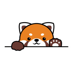 Cute red panda paws up over wall, Red panda face cartoon icon, Vector illustration © Totostarkk9456