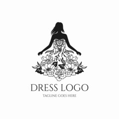 Dress logo vector, dress with flower silhouette, fashion icon