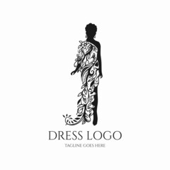 Dress logo vector, beauty wedding icon, elegant dress with flower illustration