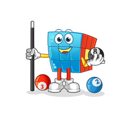 Rubik's Cube plays billiard character. cartoon mascot vector