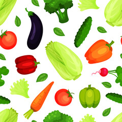 Fresh organic vegetables seamless pattern. Healthy farm products endless background, wallpaper, textile design vector illustration