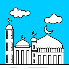 Islamic vector graphic of mosque with paper art style, design elemet designed for greeting card, flyer, etc. of Ramadan kareem, Eid Al Fitr,