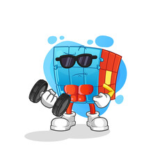 Rubik's Cube lifting dumbbell vector. cartoon character