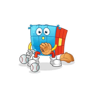 Rubik's Cube baseball Catcher cartoon. cartoon mascot vector