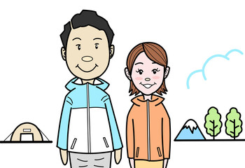 登山、キャンプを楽しむ若夫婦