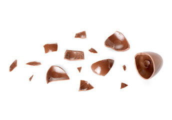 Broken chocolate Easter egg isolated on white background