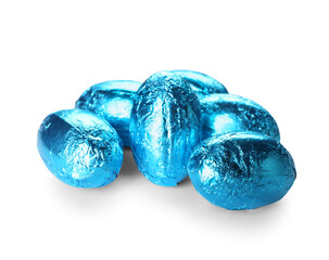 Chocolate Easter eggs with foil isolated on white background