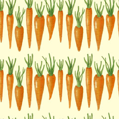 Hand-drawn seamless pattern of bright carrot. Illustration isolated on the white background