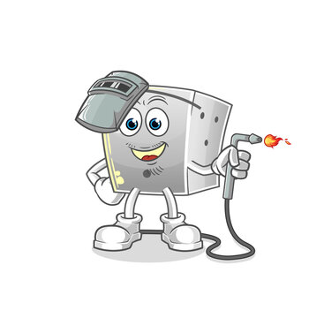 dice welder mascot. cartoon vector