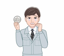 500円玉をもつ男性