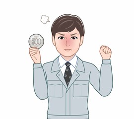 500円玉をもつ男性