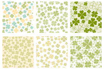 Set of Abstract seamless pattern with green shamrock shapes