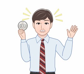 500円玉をもつ男性