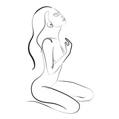 Trendy Line Art Drawing of Woman Body. Minimalistic Black Lines Drawing. Female Figure Continuous One Line Abstract Drawing. Modern Scandinavian Design. Naked Body Art. Vector Illustration. 
