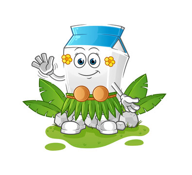milk hawaiian waving character. cartoon mascot vector