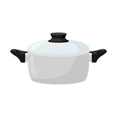 kitchenware stainless steel cooking pot with glass lid Cartoon vector illustration isolated object