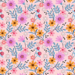 Colorful hand draw flowers seamless pattern for fabric textile wallpaper.