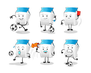 milk football group character. cartoon mascot vector