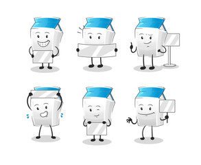 milk holding board group character. mascot vector