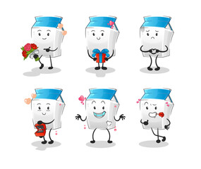 milk love set character. cartoon mascot vector